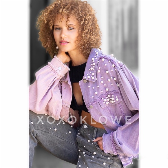 1 S POL Princess Pearl & Diamond Embellished Lavender Denim Jacket - Picture 6 of 16
